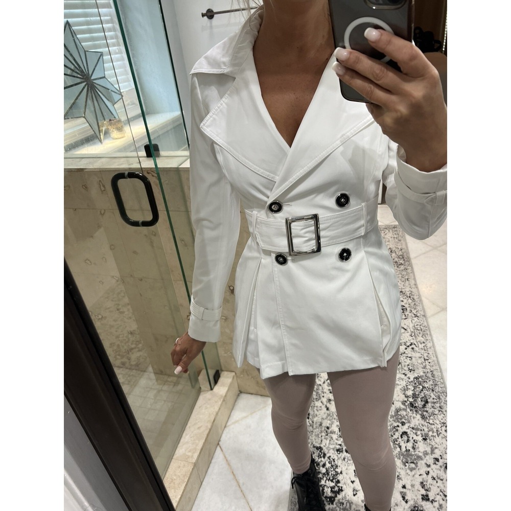 White House Black Market Womens XXS White Belted Trench Coat Jacket New